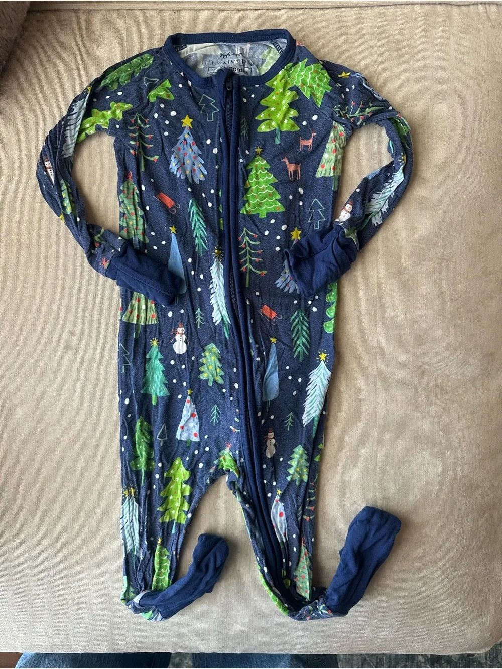 Little Sleepies Navy Holiday Tree One-Piece Pajamas